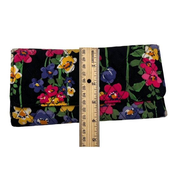 Vera Bradley Floral Quilted Cotton Wallet With ID Window & Card Slots Black - Picture 5 of 6